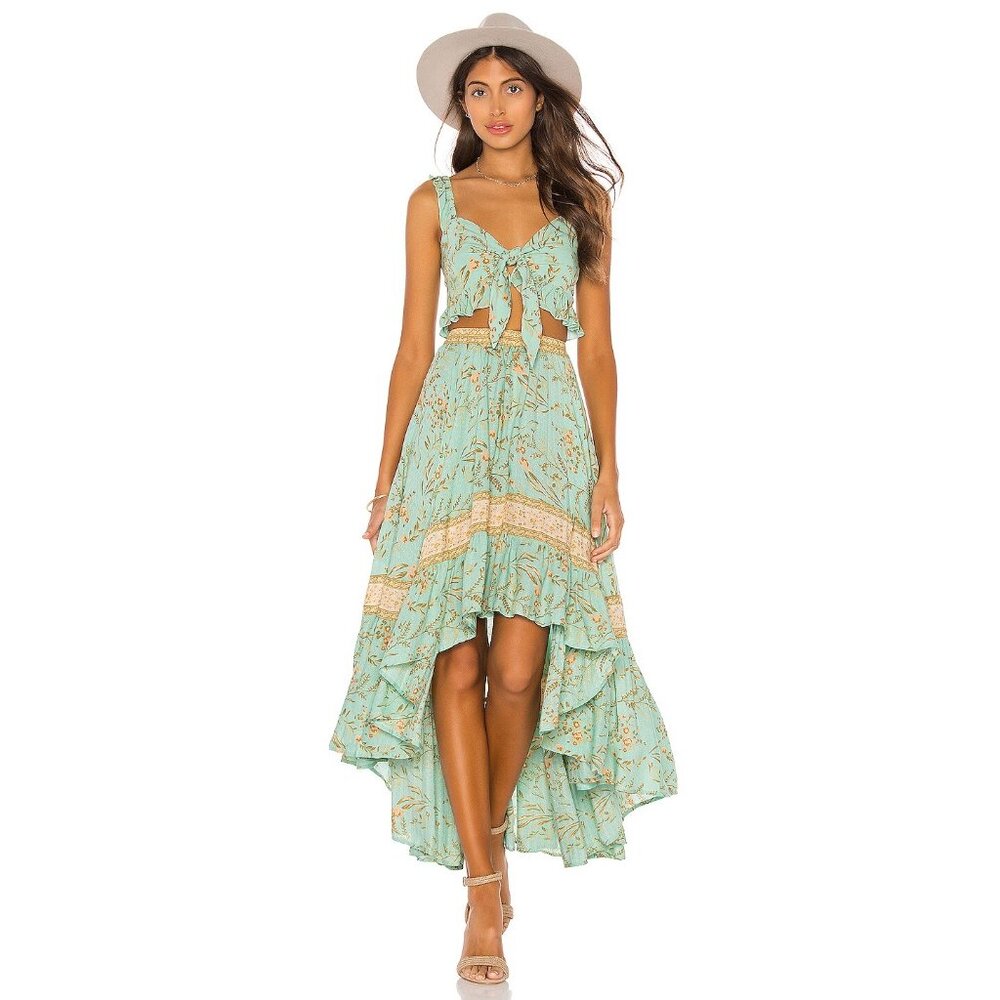 Spell High Low Skirt in Aqua and Beige - Picture 3 of 16